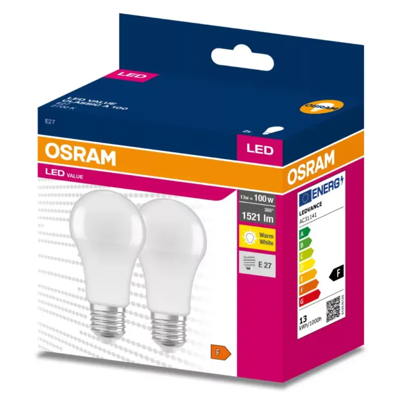 Azonnal elérhető 2db LED izzó E27 A60 13W = 100W 1521lm 2700K200° OSRAM