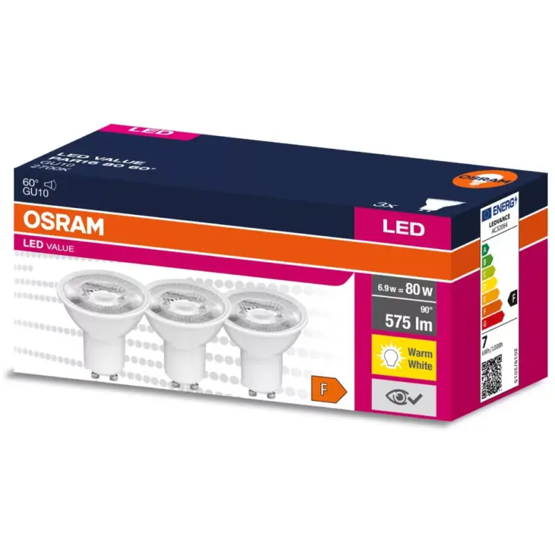 Különleges ajánlat 3DB LED izzó GU10 6.9W = 80W 575lm 2700K60° OSRAM