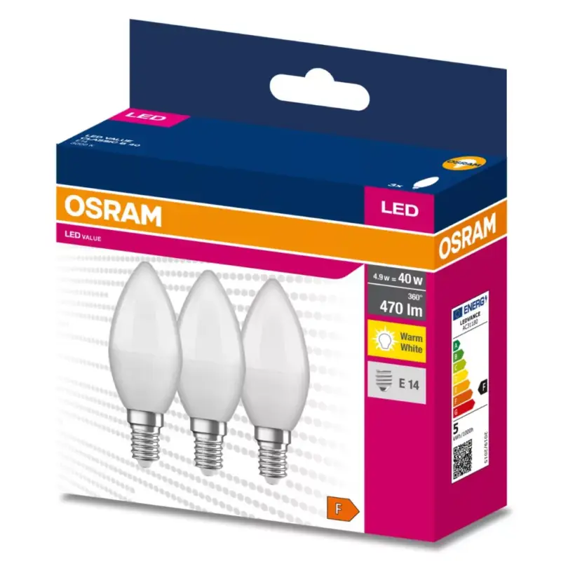 3dbLED izzó E14 B35 4.9W = 40W 470lm 3000K220° OSRAM Vásárlói kedvenc