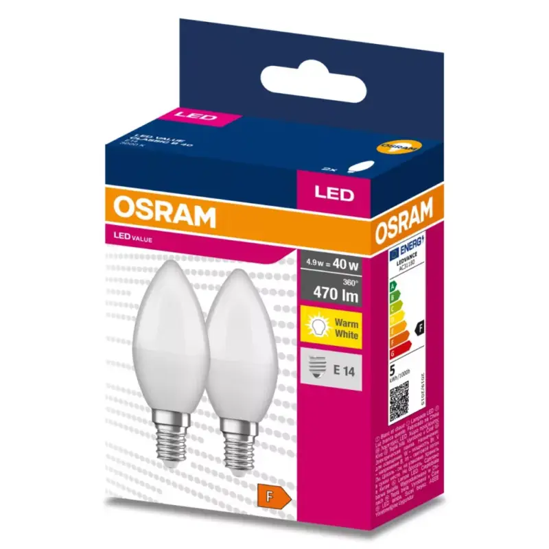 2db LED izzó E14 B35 4.9W = 40W 470lm 3000K220° OSRAM Kedvezmény