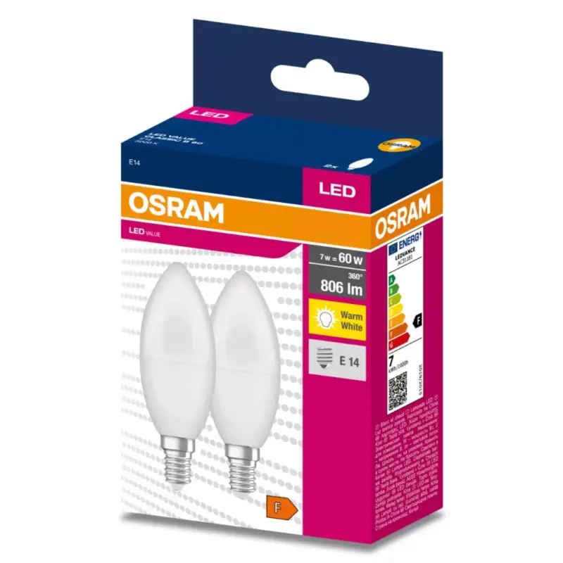 2dbLED izzó E14 B35 7W = 60W 806lm 3000K220° OSRAM Akciós ár