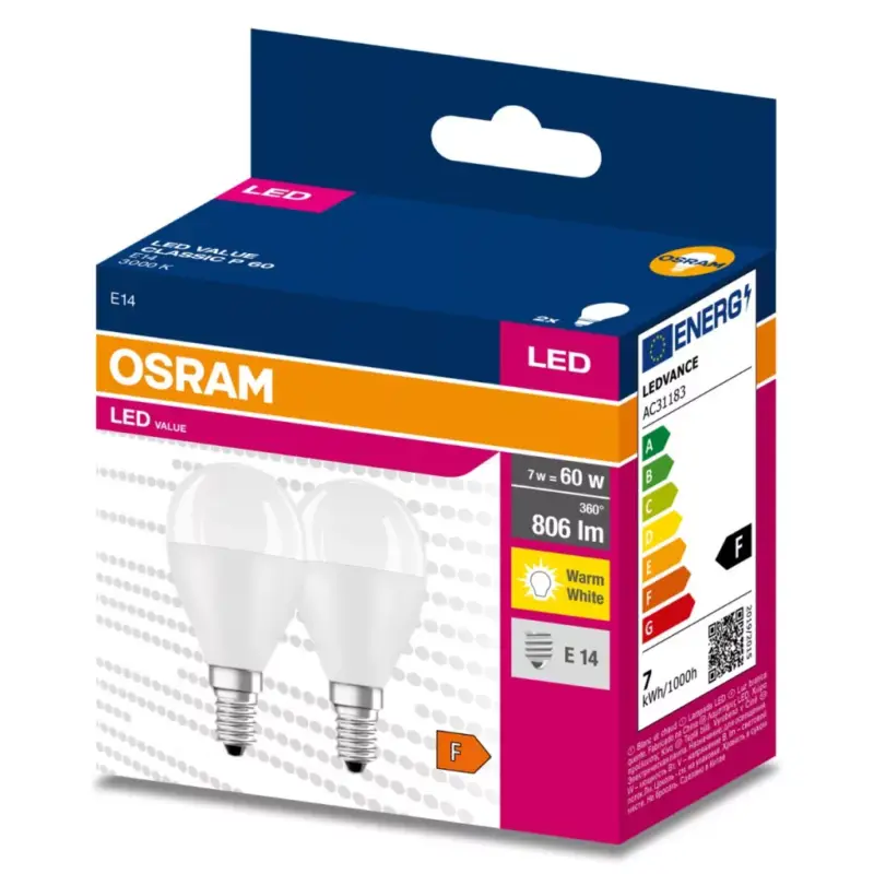 2db LED izzó E14 P45 7W = 60W 806lm 3000K200° OSRAM Alacsony ár