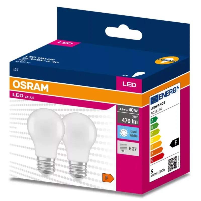 2PAK LED izzó E27 A60 4,9W = 40W 470lm 4000K semleges 200° OSRAM ÉRTÉK Utolsó esély