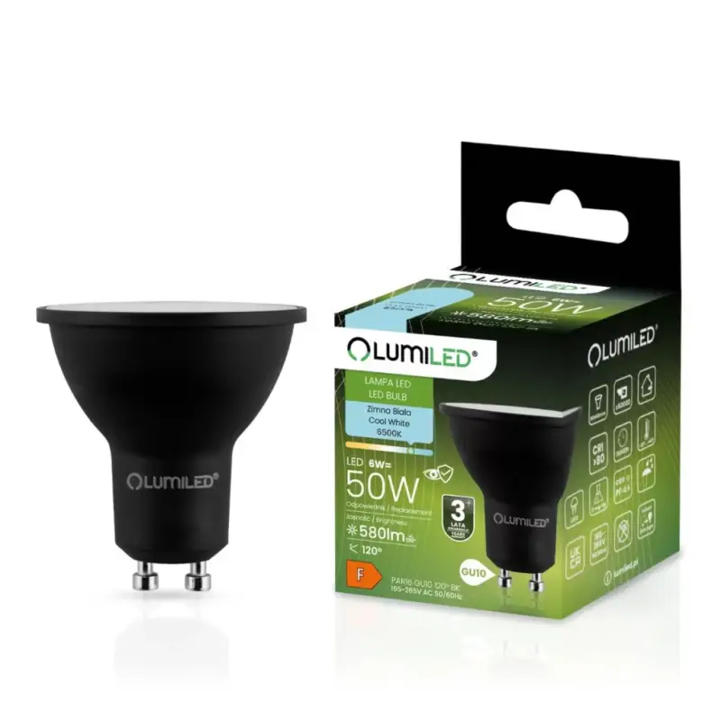 GU10 LED izzó 6W = 60W 580lm 6500K hideg 120° fekete LUMILED Utolsó esély