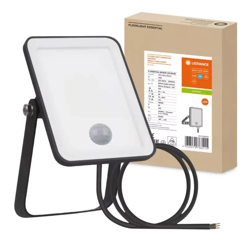 LED reflektor 10W 4000K 900lm IP65 fekete LEDVANCE ESSENTIAL SENSOR mozgásérzékelővel Olcsóbb