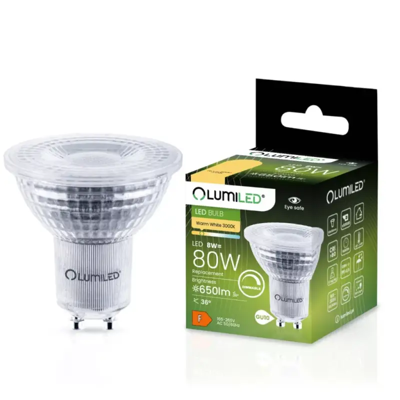 Népszerű GU10 LED izzó 8W = 80W 650lm 3000K 36° Lumiled szabályozható