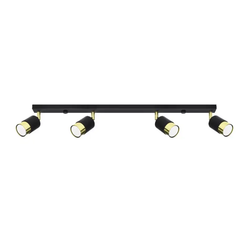 Gyors kiszállítás NERO mennyezeti lámpa 4xGU10 reflektoros mozgatható halogén lámpatest 81cm fekete arany SOLLUX