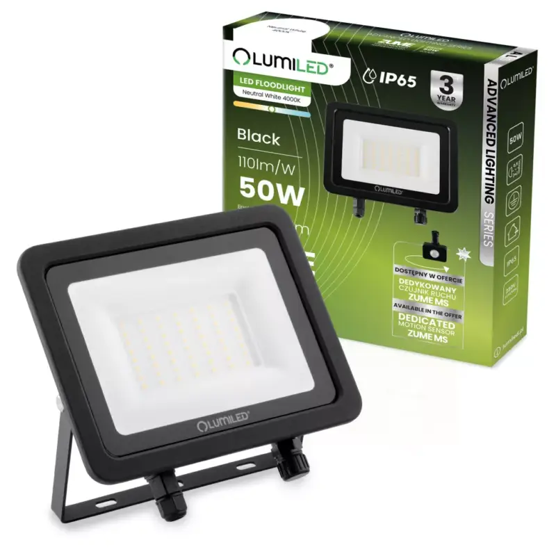 Népszerű ZUME LED reflektor 50W 5500lm 4000K IP65 Black Advanced Lighting Series LUMILED