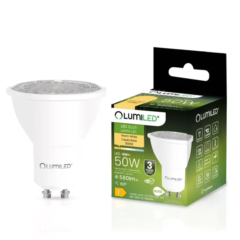 GU10 LED izzó 6W = 50W 580lm 3000K Meleg Állítható 24° 36° 60° LUMILED Biztonságos fizetés