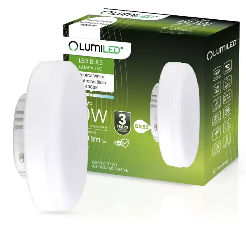 Kedvezményes ár GX53 LED izzó 8W = 60W 720lm 4000K semleges 120° LUMILED