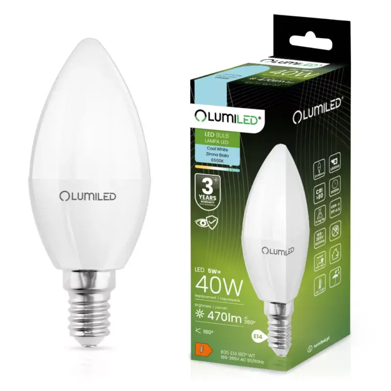 LED CANDLE izzó B35 E14 5W = 40W 470lm 6500K Hideg 180° LUMILED Exkluzív ajánlat