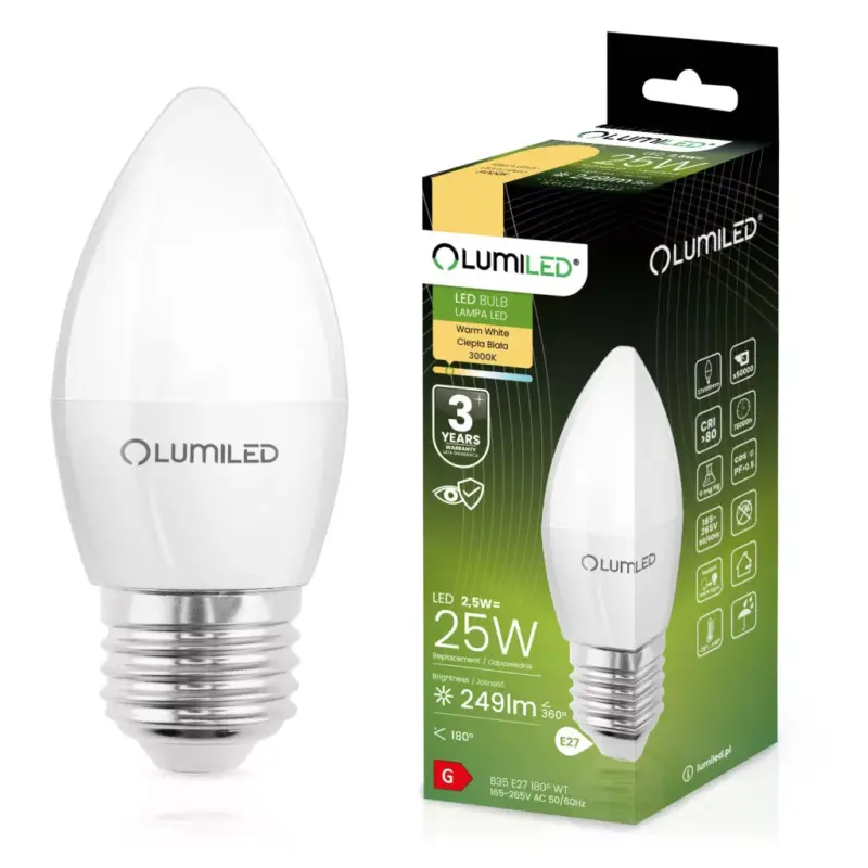 Vedd meg most E27 B35 LED izzó 2.5W = 25W 249lm 3000K Meleg 180° LUMILED