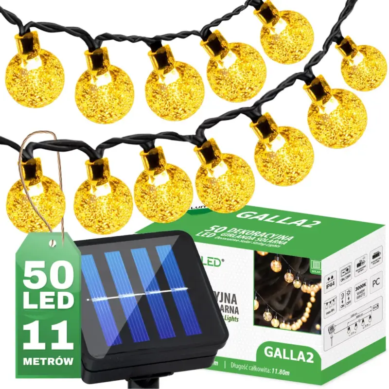 Kerti Solar Girland 50x LED dekoratív golyók 11,8 m 3000K meleg GALLA2 LUMILED Kiárusítás
