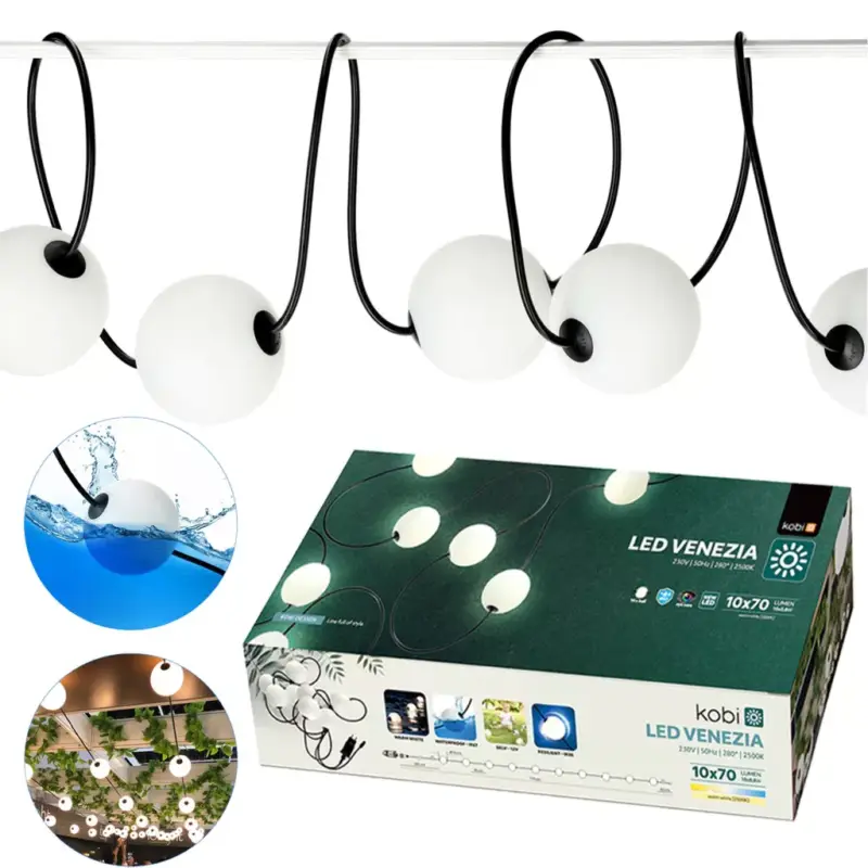 Kihagyhatatlan ajánlat Outdoor Garden Water Girland fénylánc medence tóhoz 7,74 m 10x LED Ball 10W 2500K Kobi
