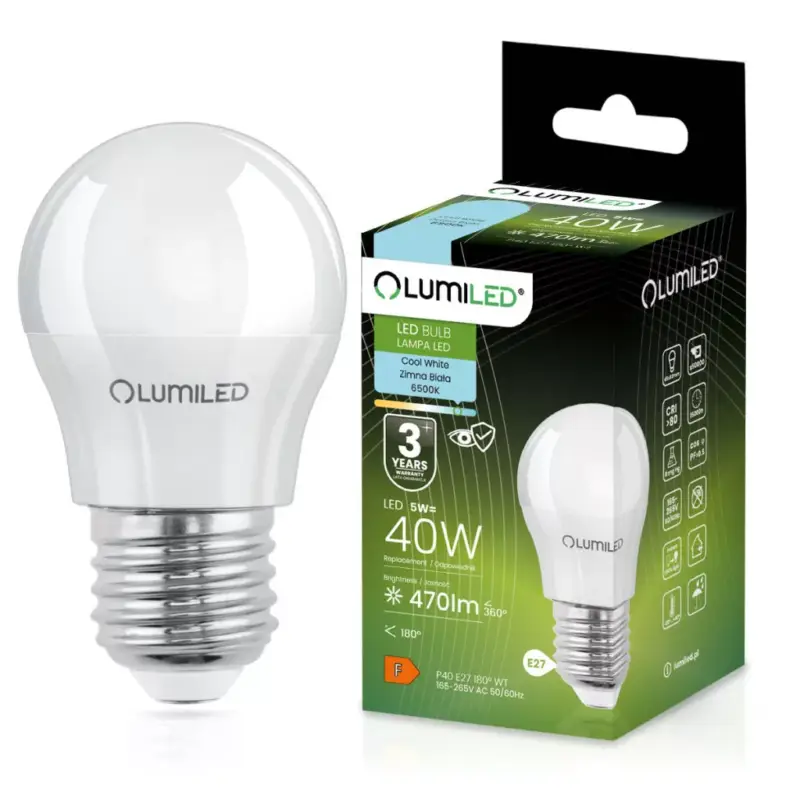 Alacsony ár E27 P40 LED izzó 5W = 40W 470lm 6500K Hideg 180° LUMILED