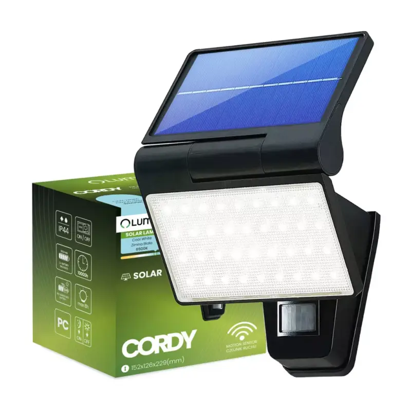 Bestseller Solar Floodlight LED homlokzati lámpa 6500K IP44 mozgás- és szürkületérzékelő CORDY LUMILED