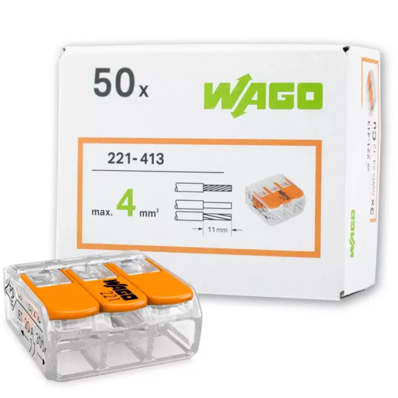 Nézd meg most 50x WAGO 221-413 gyorscsatlakozós beépítési csatlakozó 3x0,2-4 mm-es KÁBEL-hez