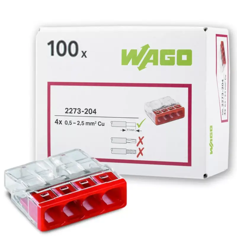 Vedd meg most 100x WAGO gyorscsatlakozó beépítési csatlakozó 2273-204 vezetékhez 4x0,5-2,5 mm