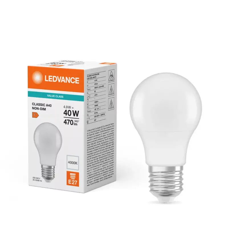 LED izzó A60 E27 4,9W = 40W 4000K 470lm semleges fehér LEDVANCE Különleges ajánlat