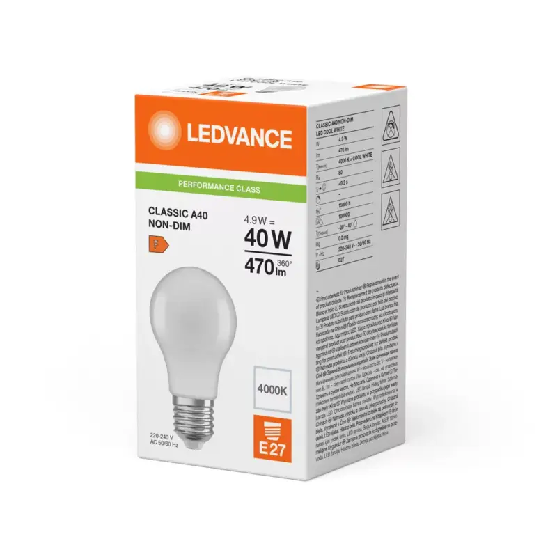 LED izzó A60 E27 4,9W = 40W 470lm 4000K semleges fehér LEDVANCE Prémium
