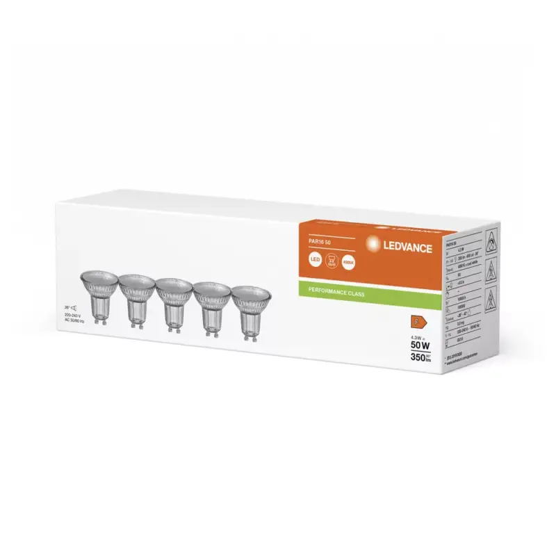 Outlet 5x LED izzó PAR16 GU10 4.3W = 50W 350lm 4000K Semleges fehér 36° LEDVANCE