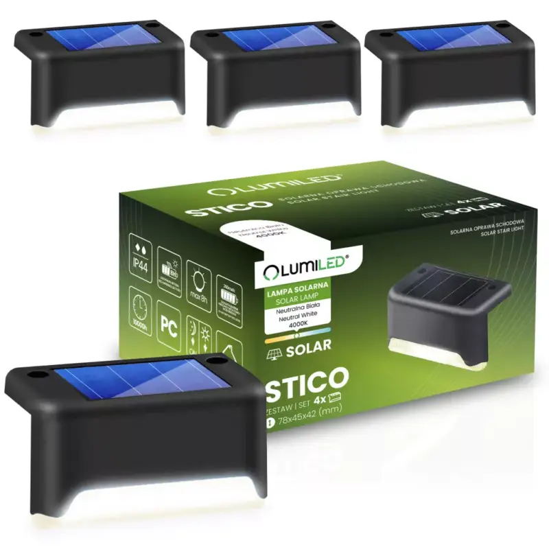 Expressz szállítás 4x napelemes LED lámpa STICO 4000K lépcsőlámpák kültéri lámpák lépcsőhöz terasz vízálló LUMILED