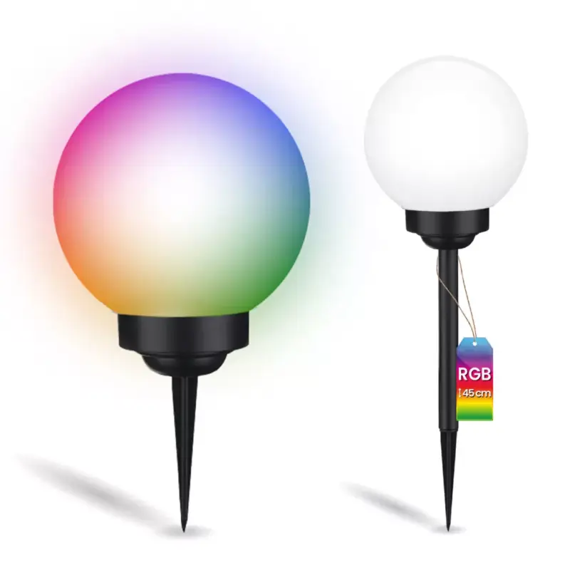 Napelemes kerti lámpa LED ATRIS Földre szerelhető fehér golyós 15cm RGB LUMILED Vásárlói kedvenc