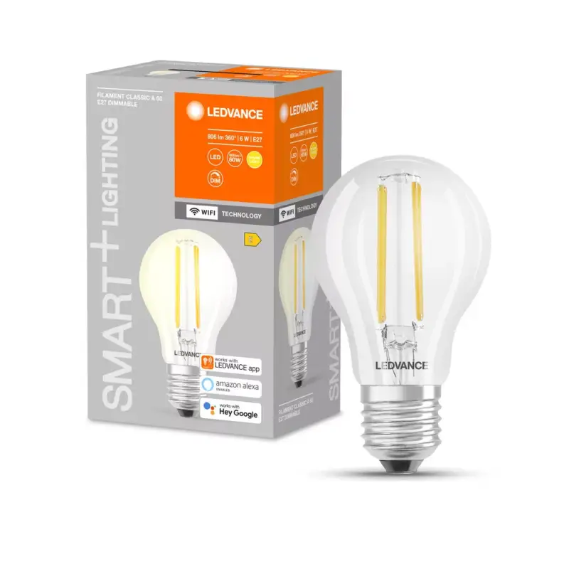 Legjobb ár LED izzó E27 6W = 60W 806lm Szabályozható fényerejű SMART+ WiFi Filament Klasszikus Ledvance