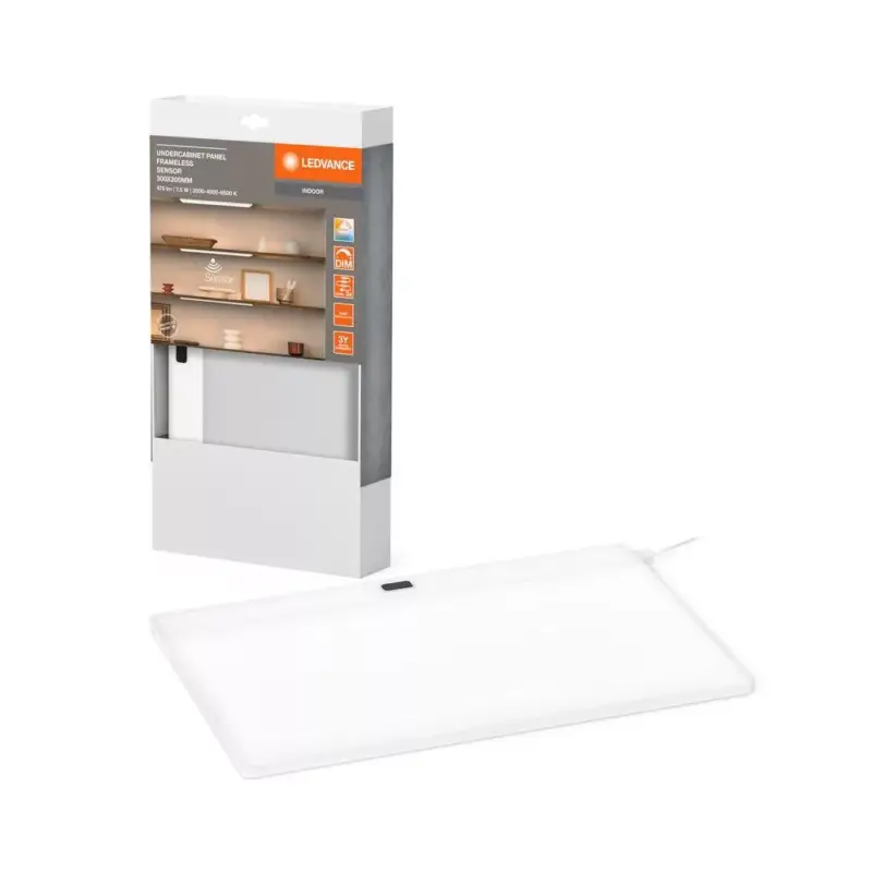 Szekrény alatti LED lámpa mozgásérzékelővel, keret nélküli, 7.5W, 450lm CCT, szabályozható fényerejű, fehér, 30x20cm, Szekrény alatti, Ledvance Bestseller