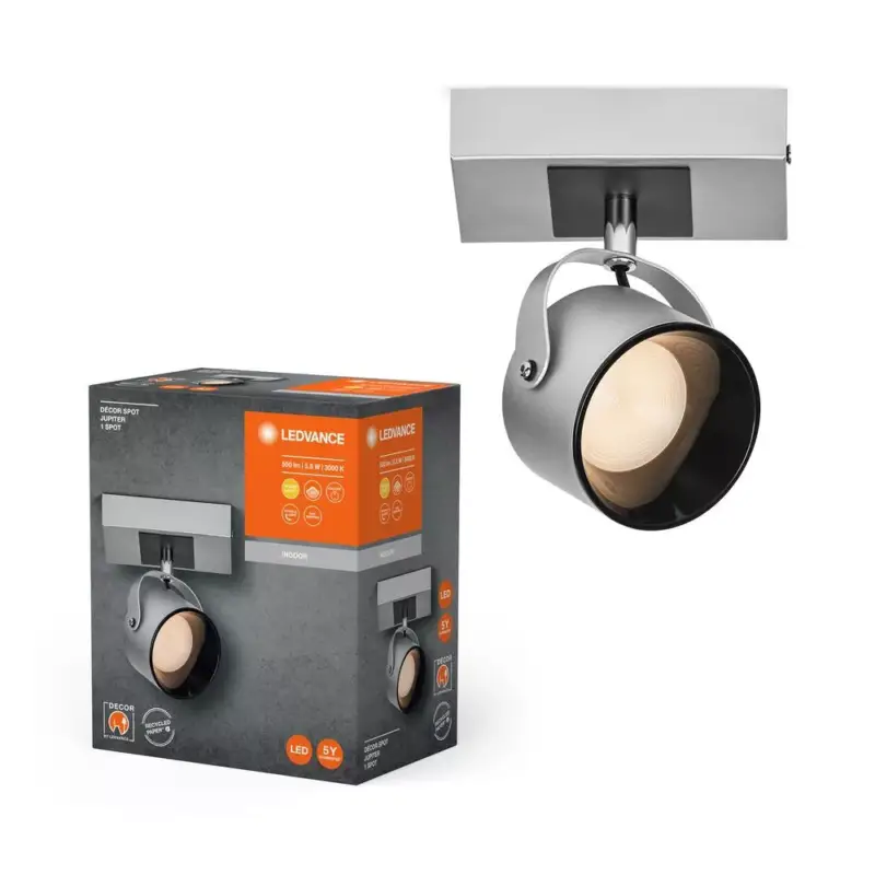 LED fali mennyezeti lámpa, felületre szerelhető, 5,8 W, 185 lm CCT, dekoratív ezüst spotlámpa, Jupiter, Ledvance Gyors szállítás