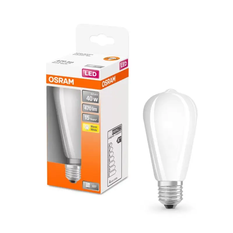Legkelendőbb LED izzó ST64 E27 4W = 40W 470lm 2700K Meleg 300° Retrofit Filament CLASSIC Osram