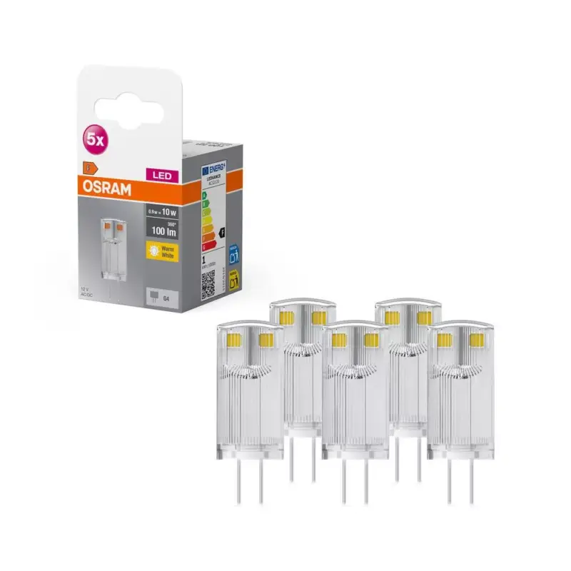 5x LED izzó kapszula G4 0.9W = 10W 100lm 2700K Meleg 12V 320° foglalat Osram Legjobb ár