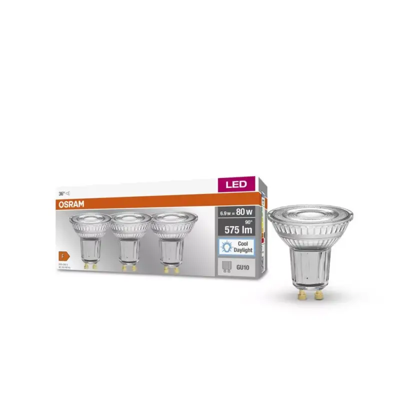 3x LED izzó PAR16 spotlámpa GU10 6.9W = 80W 575lm 6500K Hideg 36°-os foglalat Osram Szezonális akció