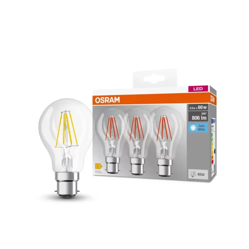 3x LED izzó A60 B22d 6.5W = 60W 806lm 4000K Semleges 300°-os foglalat Osram Legjobb ár