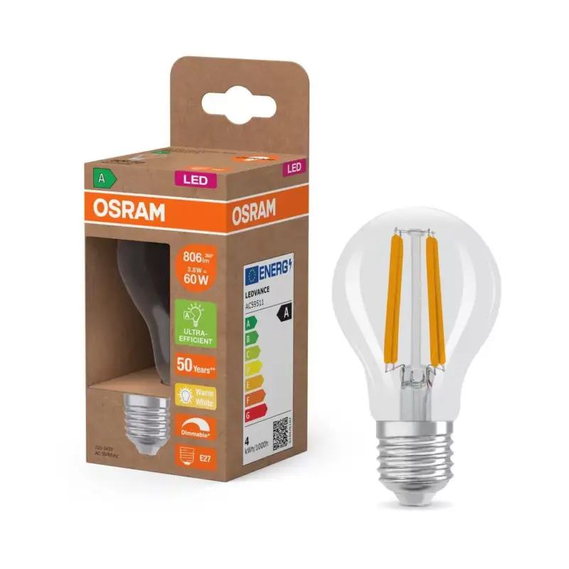 Expressz szállítás LED izzó A60 E27 3,8 W = 60 W 806 lm 2700 K Meleg 320° Szabályozható CLASSIC Osram