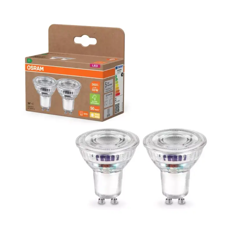 Különleges ajánlat 2x LED izzó PAR16 reflektor GU10 2W = 50W 360lm 2700K Meleg 36° 180lm/W ENERGIAHATÉKONYSÁG Osram