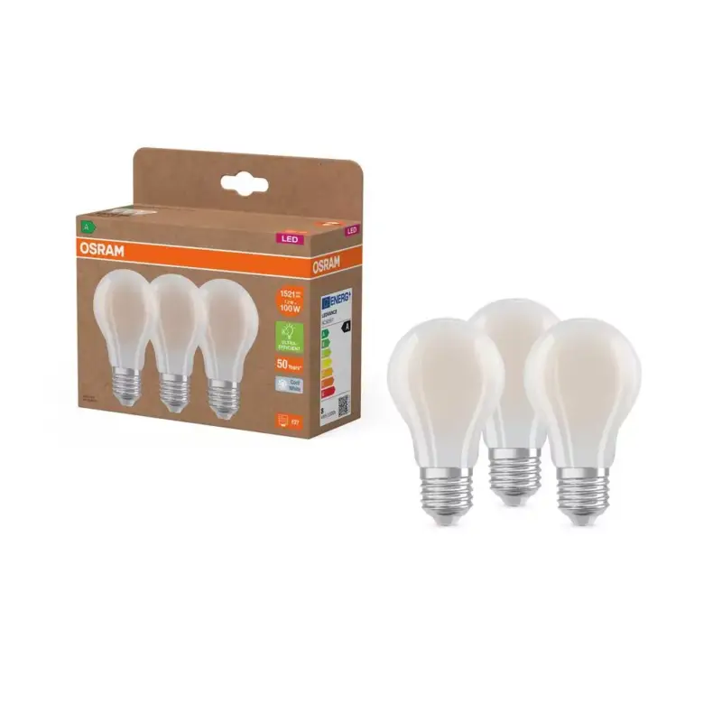3x LED izzó A60 E27 7.2W = 100W 1521lm 4000K Semleges 320° Izzószálas KLASSZIKUS ENERGIAHATÉKONYSÁG Osram Korlátozott ajánlat