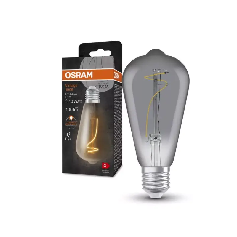 LED dekoratív izzó G64 gömb alakú E27 3.4W = 10W 100lm 1800K Meleg 320° Füstölt Vintage 1906 Osram Gyors kiszállítás