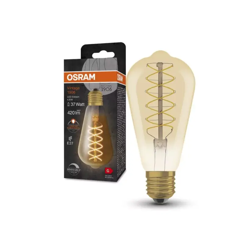 Kihagyhatatlan ajánlat LED dekoratív izzó ST64 Edison E27 4.8W = 37W 420lm 2200K Meleg 320° Izzószálas, szabályozható fényerővel Vintage 1906 Osram