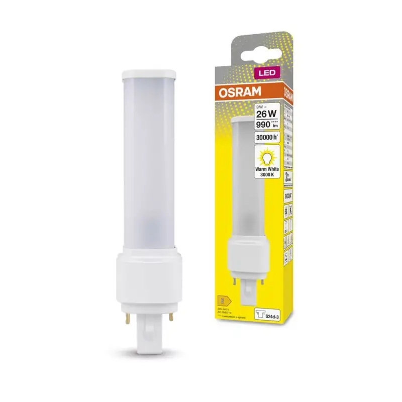 Exkluzív ajánlat LED fénycső, egyoldalas, G24d-3, 9W = 26W, 990lm, 3000K, meleg, 120°, DULUX LED D EM és AC, Osram