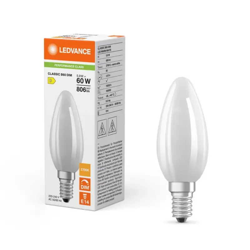 Kihagyhatatlan ajánlat LED gyertyaizzó E14 B35 5.9W = 60W 806lm 2700K Meleg 300° Szabályozható Ledvance