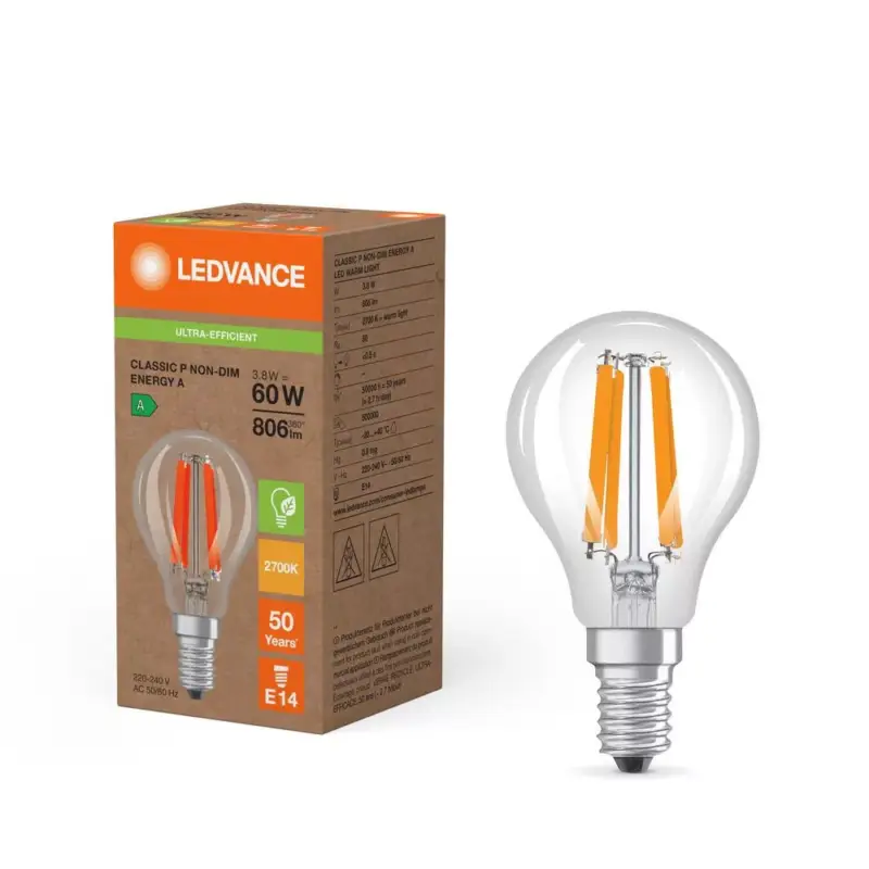 LED gömbizzó E14 P45 3.8W = 60W 806lm 2700K Meleg 320° Ledvance Outlet