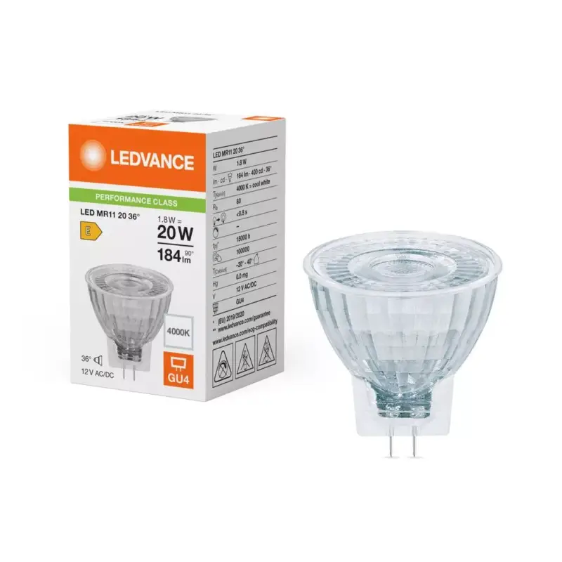 LED izzó spotlámpa GU4 MR11 1.8W = 20W 184lm 4000K Semleges 36° 12V Ledvance Expressz szállítás