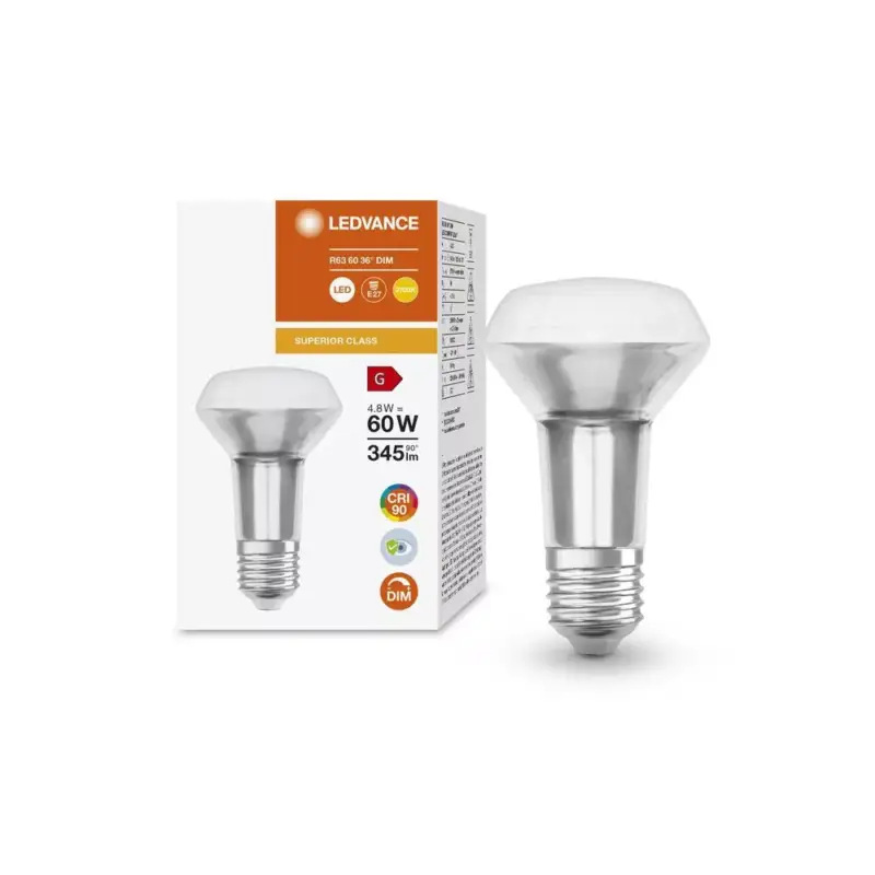 Vedd meg online LED izzó reflektor E27 R63 4.8W = 60W 345lm 2700K Meleg 36° CRI90 Szabályozható Ledvance