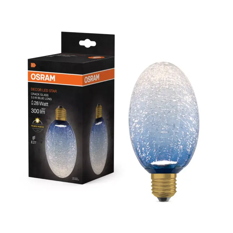 Olcsóbb E27 LED izzó ovális, fagyos, 3,5 W, 300 lm, 2700 K, meleg, dekoratív kék, Osram