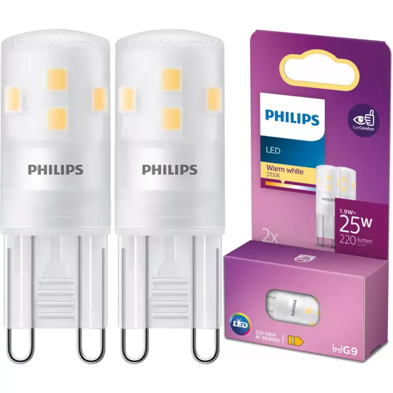 2x G9 LED kapszulaizzó 1,9 W = 25 W 220 lm 2700 K Meleg 320° Philips Expressz kézbesítés