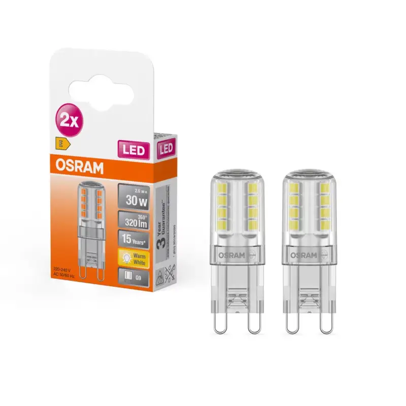 2x LED kapszulaizzó G9 2.6W = 30W 320lm 2700K Meleg 300° LED PIN Osram Szuper akció
