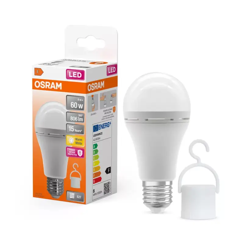 Újratölthető LED izzó A60 E27 8W = 60W 806lm 2700K Meleg 180° Vészvilágítás ÚJRATÖLTHETŐ LÁMPÁK Osram Különleges ajánlat