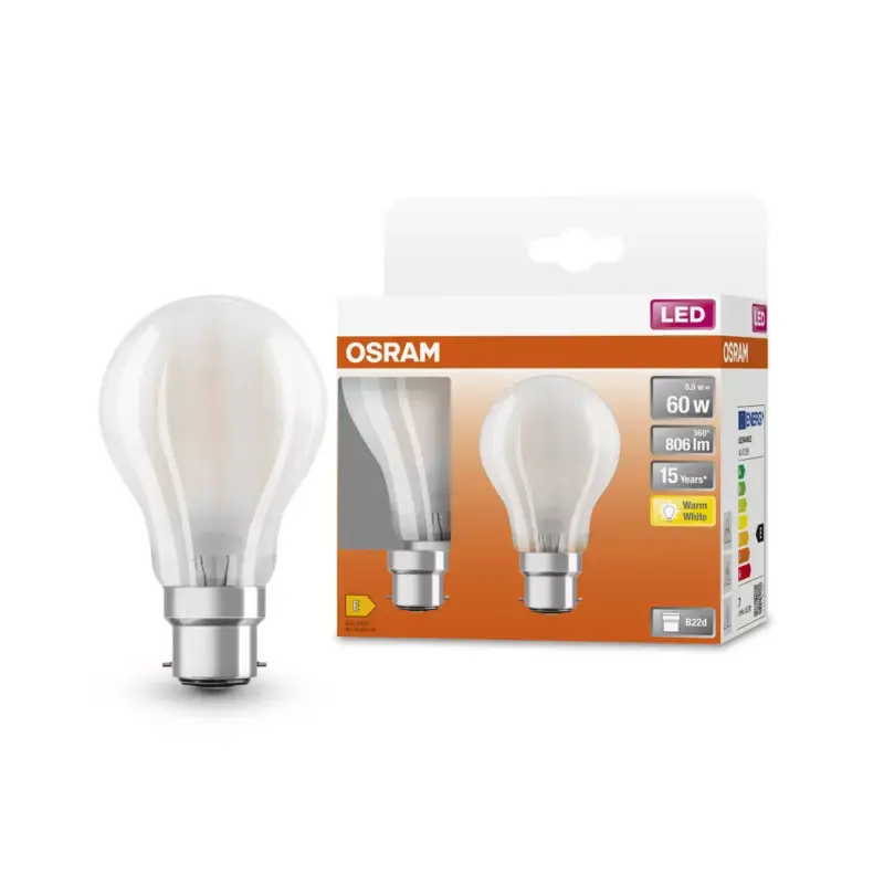 Rendeld meg most 2x LED izzó A60 B22d 6.5W = 60W 806lm 2700K Meleg 300° Retrofit Filament CLASSIC Osram