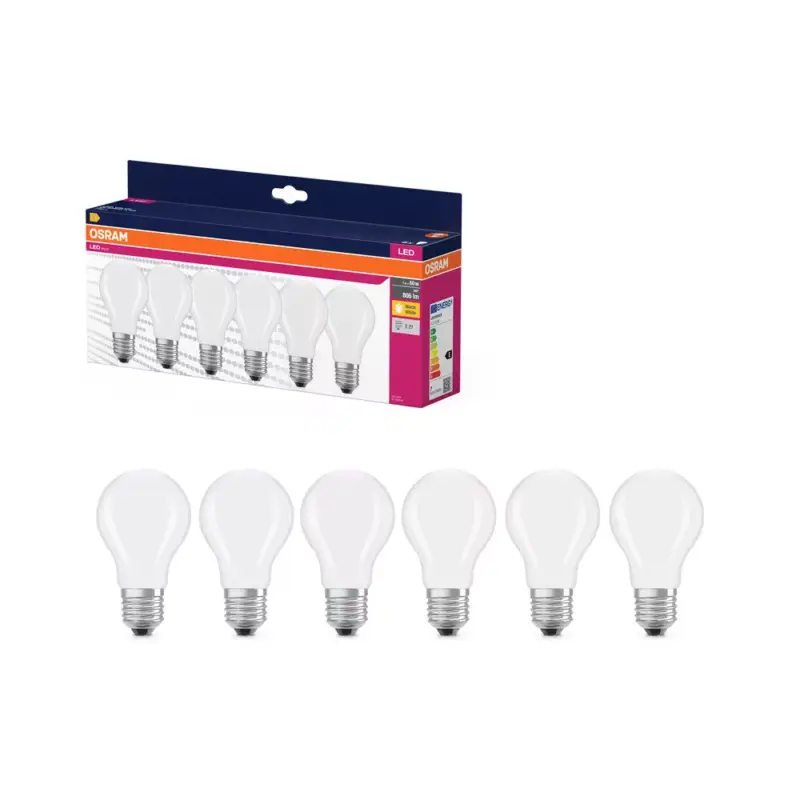 6x LED izzó A60 E27 6,5 W = 60 W 806 lm 2700 K Meleg 300° Retrofit Filament CLASSIC Osram Azonnali szállítás